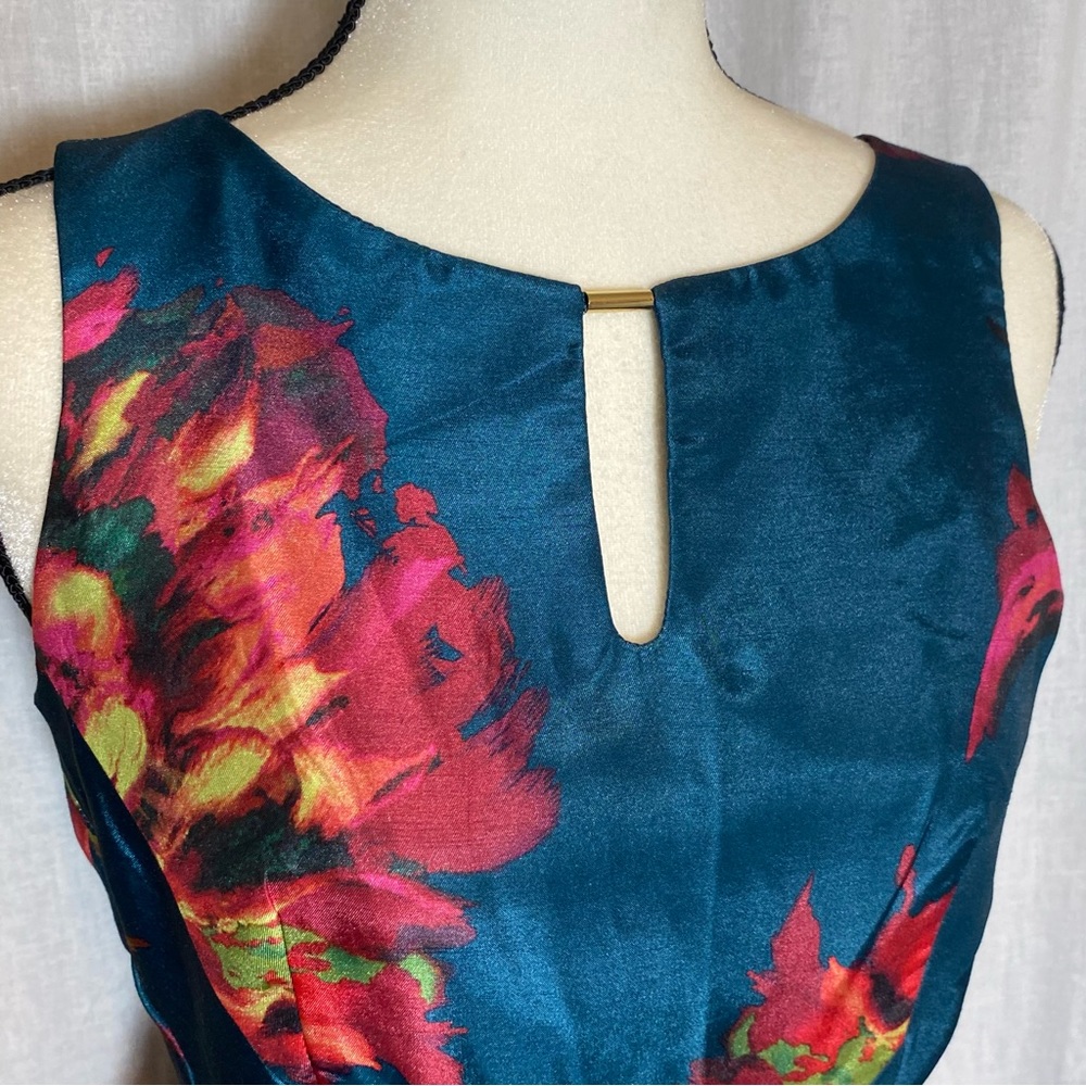 NWT New Dressbarn Emerald Floral Cocktail Skater Dress Size 4 Keyhole Sleeveless - Picture 5 of 11